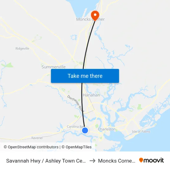 Savannah Hwy / Ashley Town Center Rd to Moncks Corner, SC map