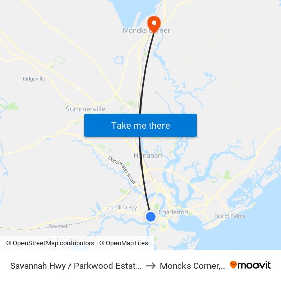 Savannah Hwy / Parkwood Estates Dr to Moncks Corner, SC map