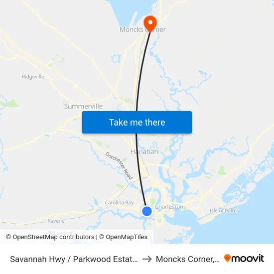 Savannah Hwy / Parkwood Estates Dr to Moncks Corner, SC map