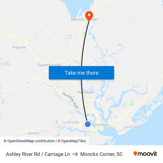 Ashley River Rd / Carriage Ln to Moncks Corner, SC map