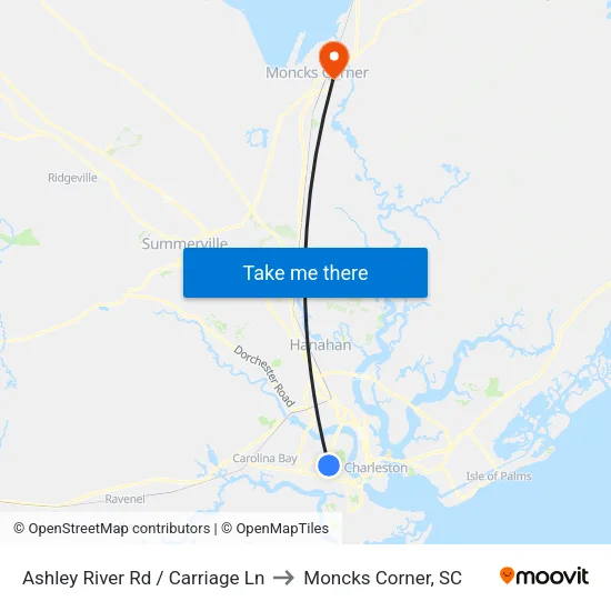 Ashley River Rd / Carriage Ln to Moncks Corner, SC map