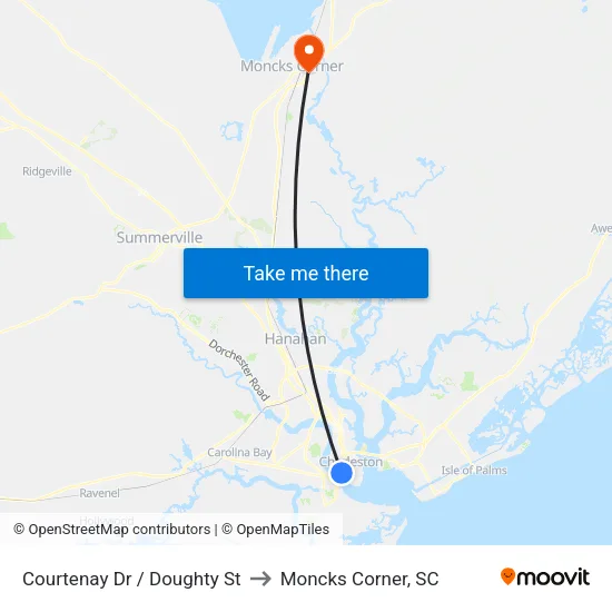 Courtenay Dr / Doughty St to Moncks Corner, SC map