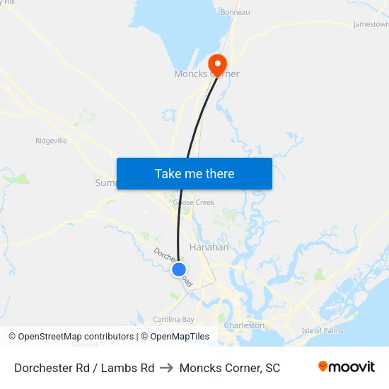 Dorchester Rd / Lambs Rd to Moncks Corner, SC map