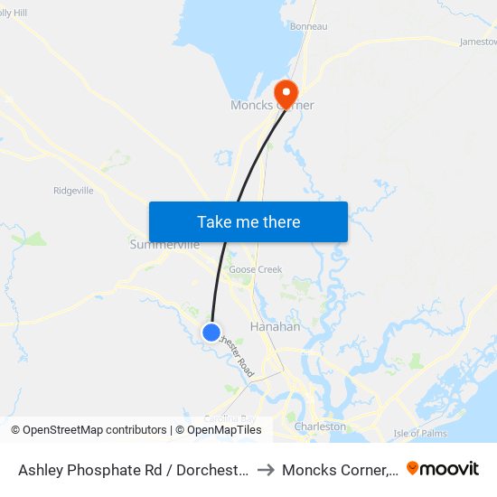 Ashley Phosphate Rd / Dorchester Rd to Moncks Corner, SC map