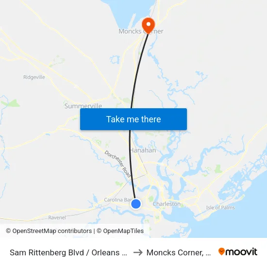 Sam Rittenberg Blvd / Orleans Rd to Moncks Corner, SC map