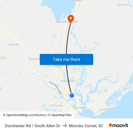 Dorchester Rd / South Allen Dr to Moncks Corner, SC map