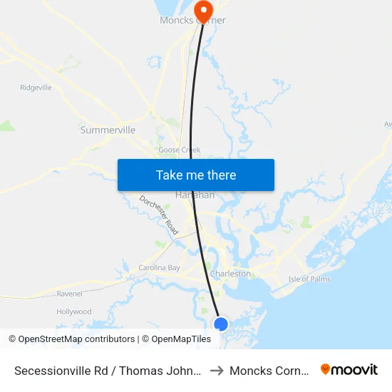 Secessionville Rd / Thomas Johnson Park to Moncks Corner, SC map