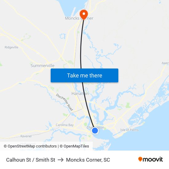 Calhoun St / Smith St to Moncks Corner, SC map