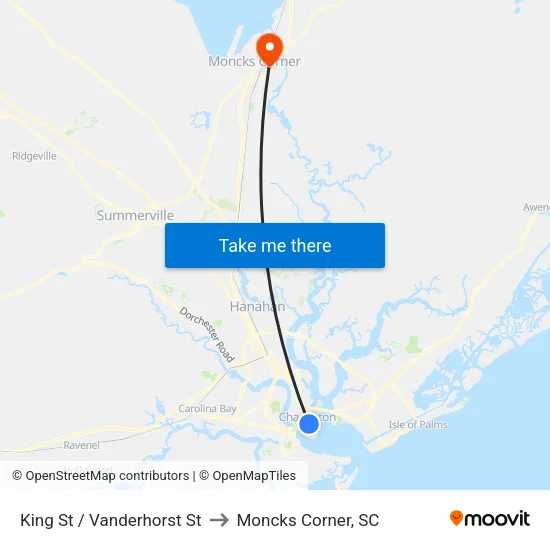 King St / Vanderhorst St to Moncks Corner, SC map