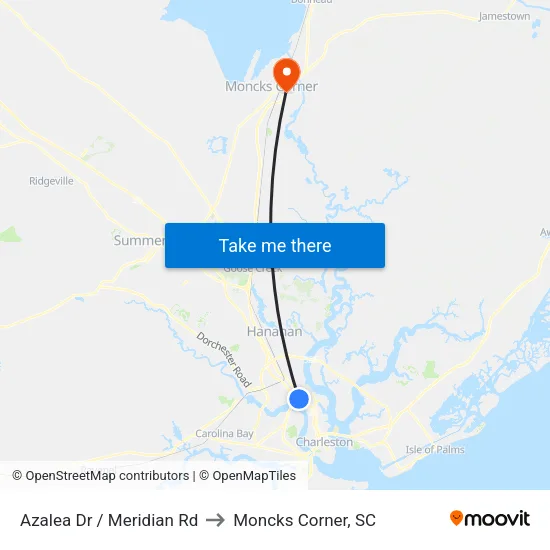 Azalea Dr / Meridian Rd to Moncks Corner, SC map