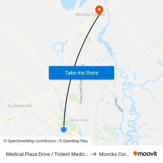 Medical Plaza Drive / Trident Medical Arts Center to Moncks Corner, SC map