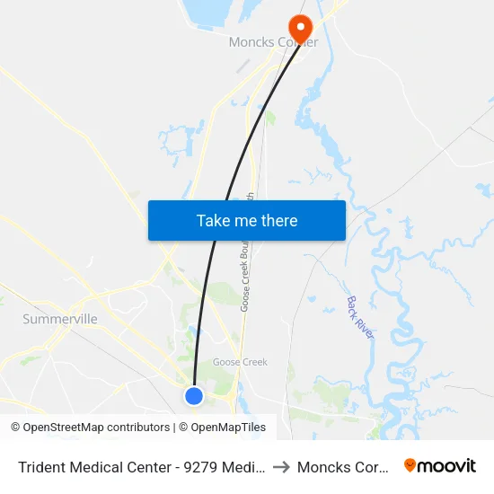 Trident Medical Center - 9279 Medical Plaza Dr to Moncks Corner, SC map