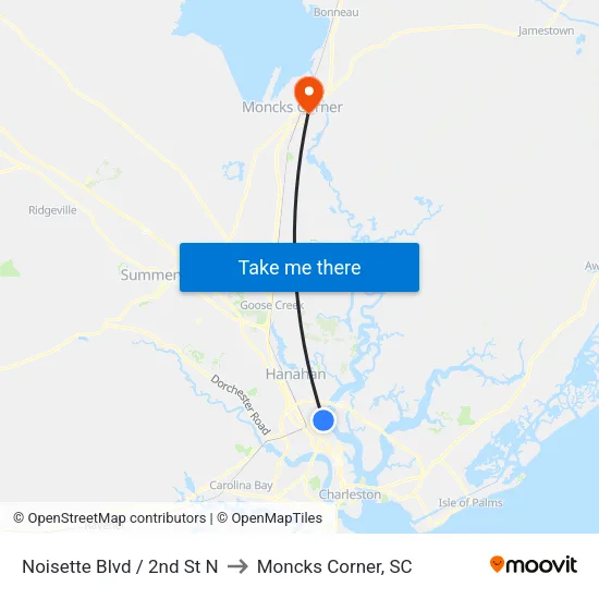Noisette Blvd / 2nd St N to Moncks Corner, SC map