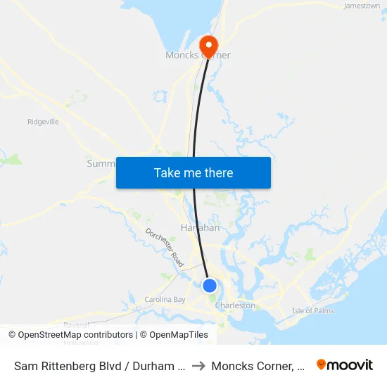 Sam Rittenberg Blvd / Durham Pl to Moncks Corner, SC map