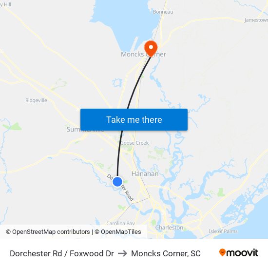 Dorchester Rd / Foxwood Dr to Moncks Corner, SC map