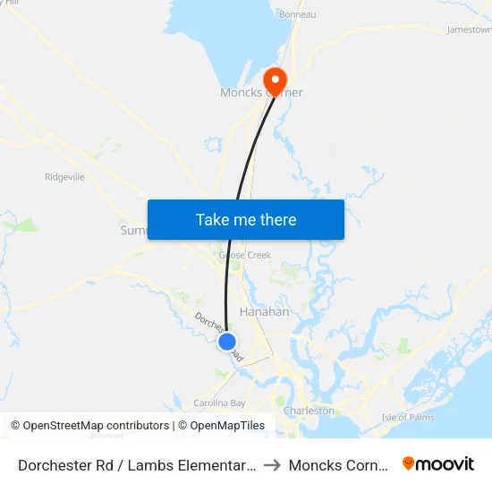 Dorchester Rd / Lambs Elementary School to Moncks Corner, SC map