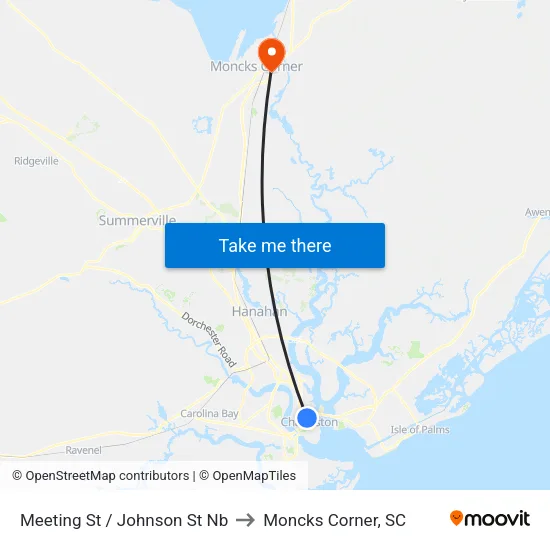 Meeting St / Johnson St Nb to Moncks Corner, SC map
