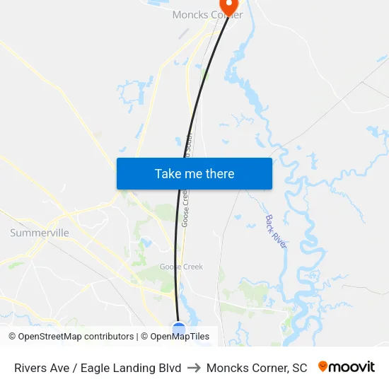 Rivers Ave / Eagle Landing Blvd to Moncks Corner, SC map