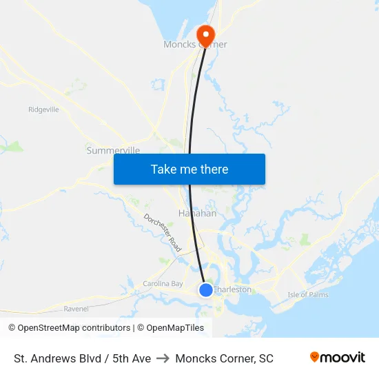 St. Andrews Blvd / 5th Ave to Moncks Corner, SC map
