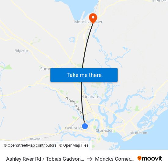 Ashley River Rd / Tobias Gadson Blvd to Moncks Corner, SC map