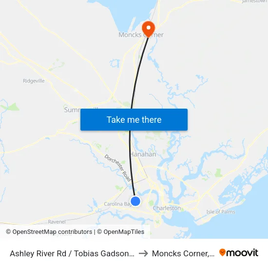 Ashley River Rd / Tobias Gadson Blvd to Moncks Corner, SC map