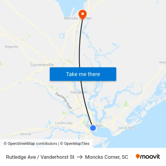 Rutledge Ave / Vanderhorst St to Moncks Corner, SC map