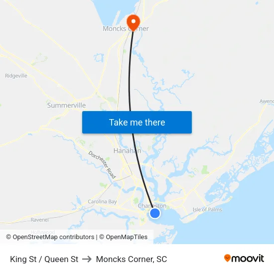 King St / Queen St to Moncks Corner, SC map