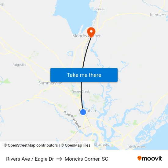Rivers Ave / Eagle Dr to Moncks Corner, SC map