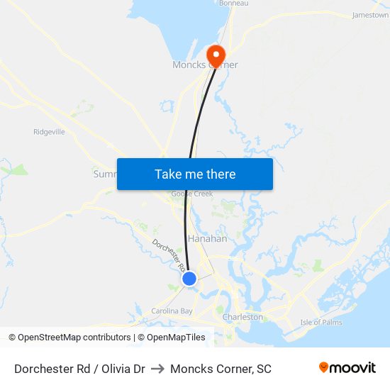 Dorchester Rd / Olivia Dr to Moncks Corner, SC map