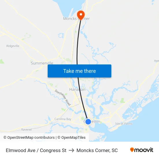 Elmwood Ave / Congress St to Moncks Corner, SC map