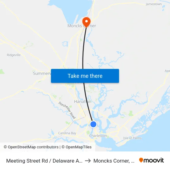 Meeting Street Rd / Delaware Ave to Moncks Corner, SC map