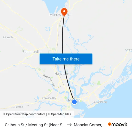 Calhoun St / Meeting St (Near Side) to Moncks Corner, SC map