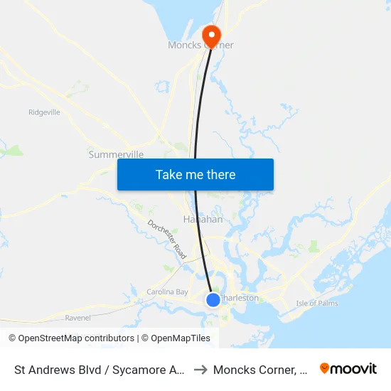 St Andrews Blvd / Sycamore Ave to Moncks Corner, SC map