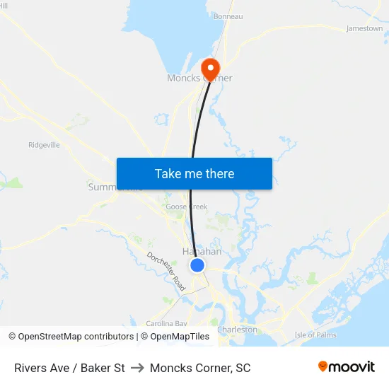 Rivers Ave / Baker St to Moncks Corner, SC map