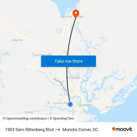 1903 Sam Rittenberg Blvd to Moncks Corner, SC map
