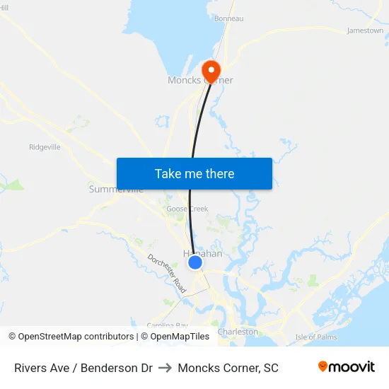Rivers Ave / Benderson Dr to Moncks Corner, SC map