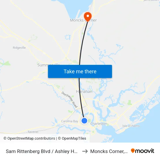 Sam Rittenberg Blvd / Ashley Hall Rd to Moncks Corner, SC map