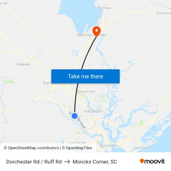 Dorchester Rd / Ruff Rd to Moncks Corner, SC map