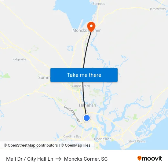 Mall Dr / City Hall Ln to Moncks Corner, SC map