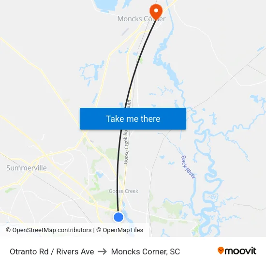 Otranto Rd / Rivers Ave to Moncks Corner, SC map
