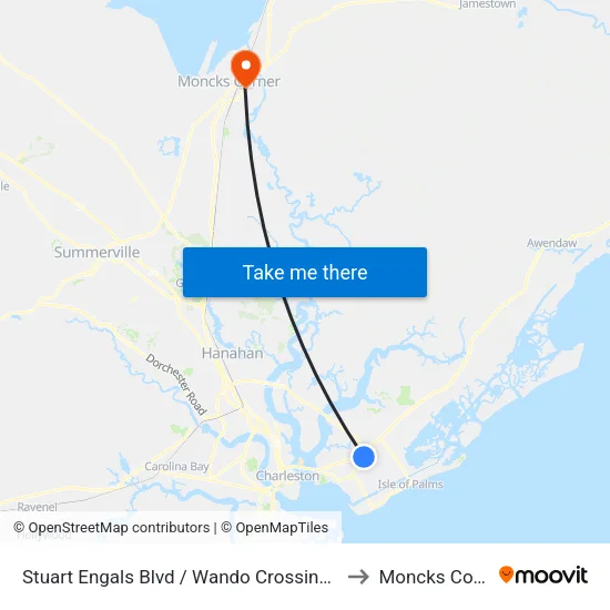 Stuart Engals Blvd / Wando Crossing Shopping Center to Moncks Corner, SC map