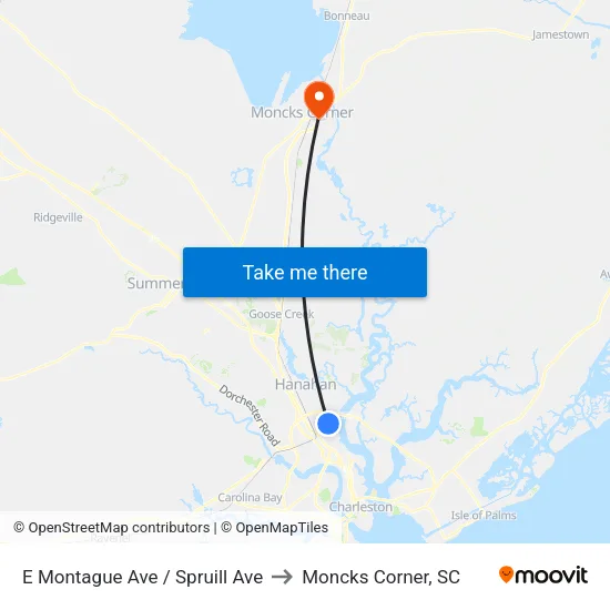 E Montague Ave / Spruill Ave to Moncks Corner, SC map