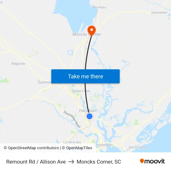 Remount Rd / Allison Ave to Moncks Corner, SC map