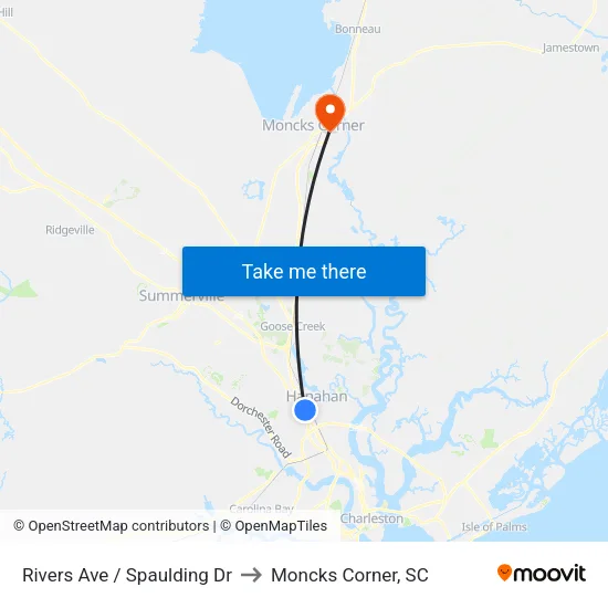 Rivers Ave / Spaulding Dr to Moncks Corner, SC map