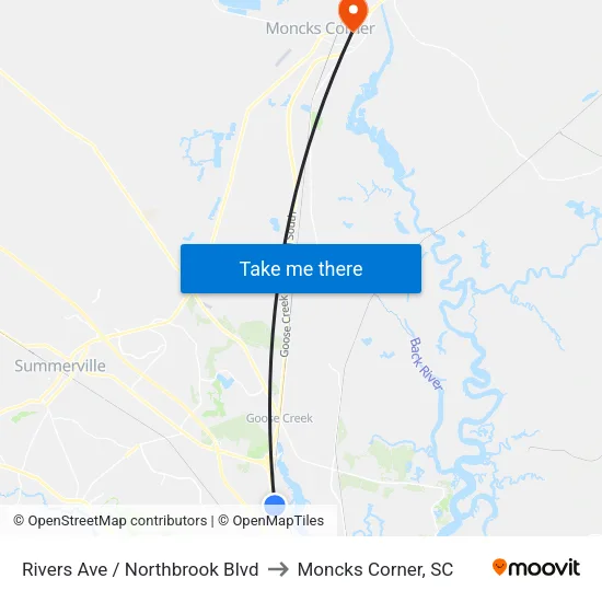 Rivers Ave / Northbrook Blvd to Moncks Corner, SC map