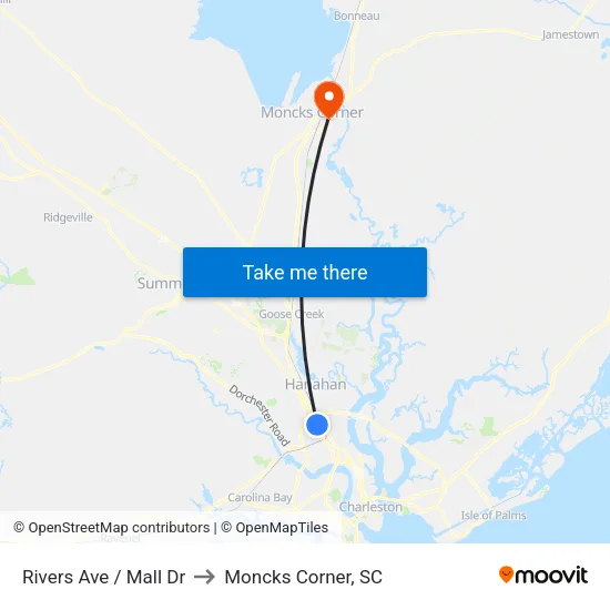Rivers Ave / Mall Dr to Moncks Corner, SC map