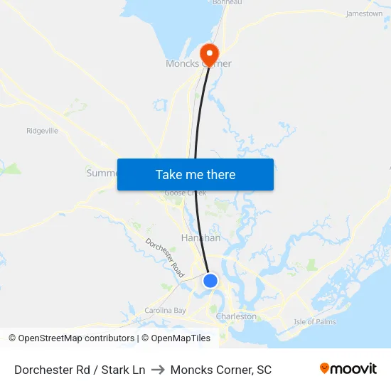 Dorchester Rd / Stark Ln to Moncks Corner, SC map