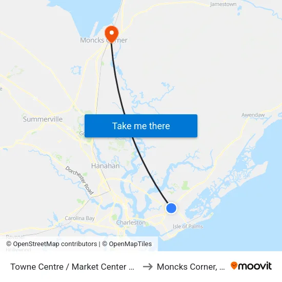 Towne Centre / Market Center Blvd to Moncks Corner, SC map