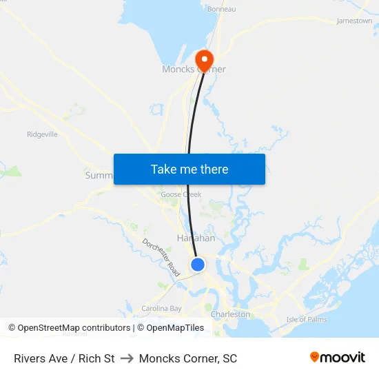 Rivers Ave / Rich St to Moncks Corner, SC map