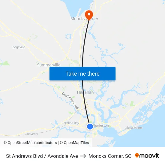 St Andrews Blvd / Avondale Ave to Moncks Corner, SC map